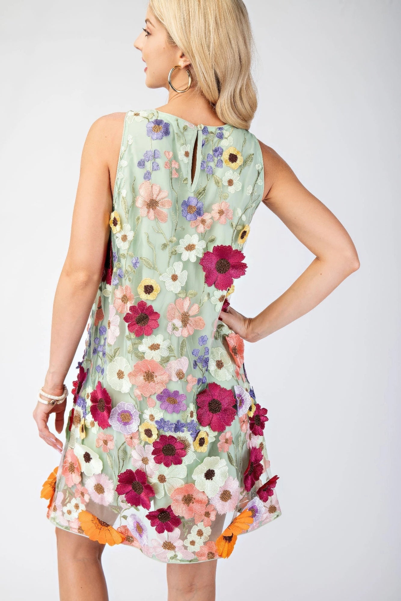 3d Floral Embroidered Sleeveless Mini Dress - Zameel's Clothing & Apparel