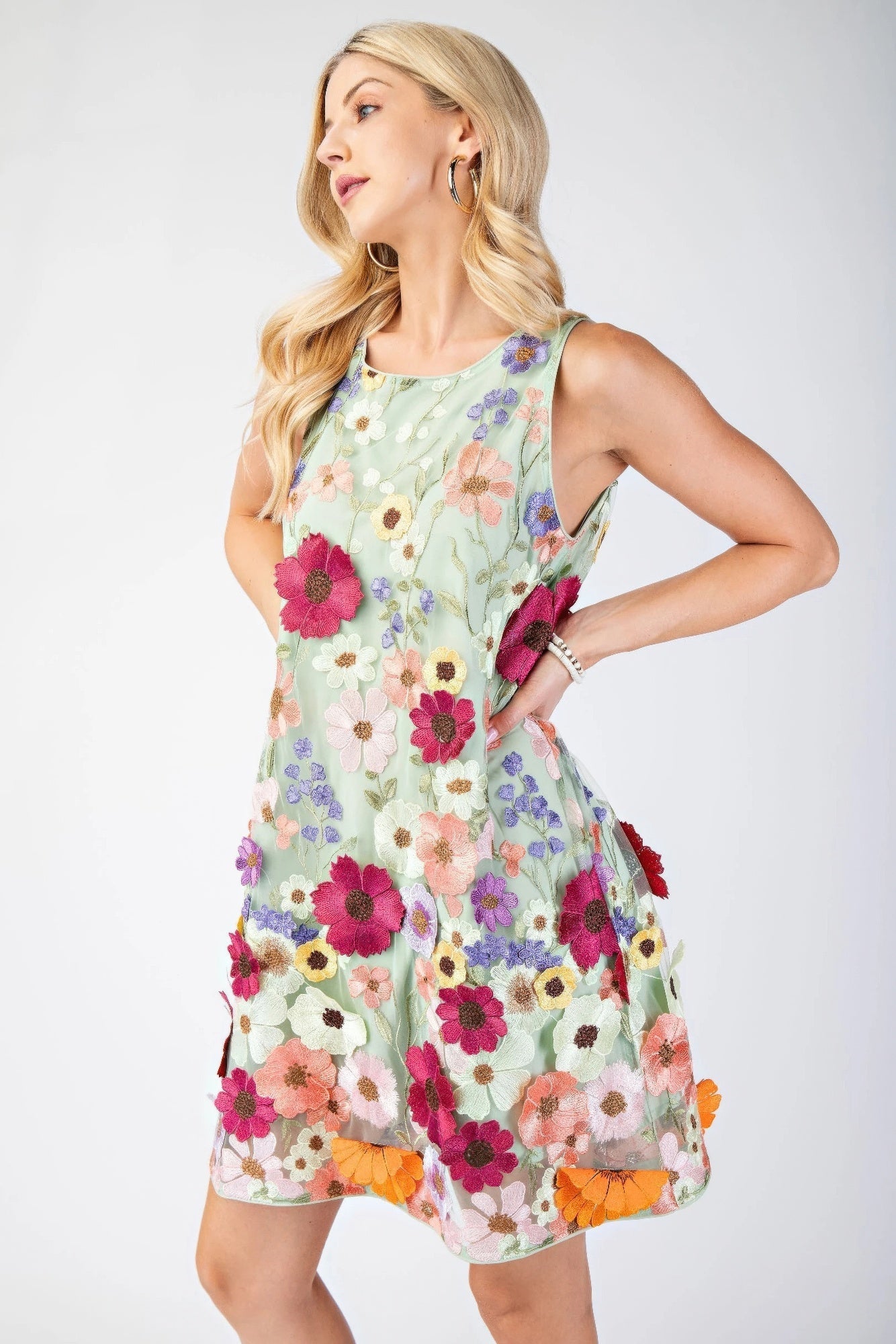 3d Floral Embroidered Sleeveless Mini Dress - Zameel's Clothing & Apparel