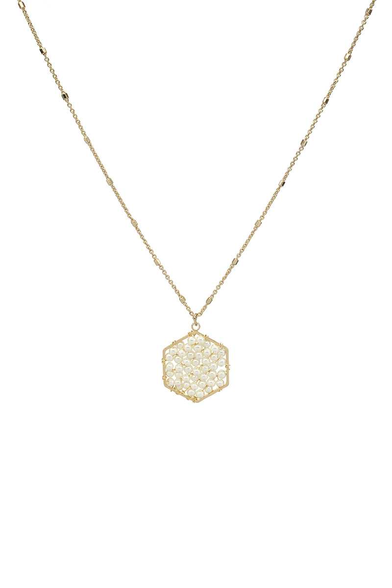 Fashion Pearl Wraps Hexagon Pendant Necklace