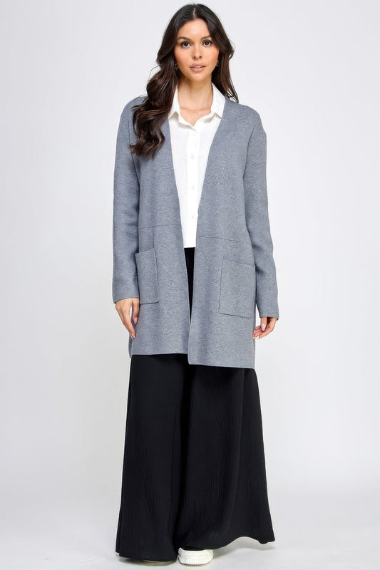 Basic Soft Long Line Open Front Sweater Cardigan - Zameel's Clothing & Apparel