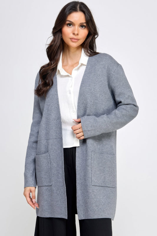 Basic Soft Long Line Open Front Sweater Cardigan - Zameel's Clothing & Apparel