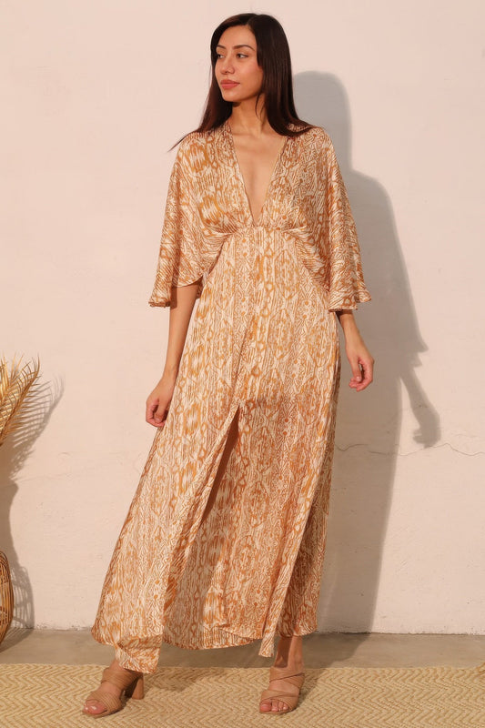 Bohemian Lurex Chiffon Cape Maxi Dress - Zameel's Clothing & Apparel